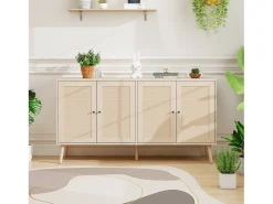 Aparador de madera de 150 x 40 x 80 cm, 4 puertas, diseño ondulado, mueble moderno para salón/dormitorio