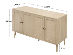 Aparador de madera de 150 x 40 x 80 cm, 4 puertas, diseño ondulado, mueble moderno para salón/dormitorio