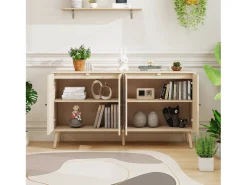 Aparador de madera de 150 x 40 x 80 cm, 4 puertas, diseño ondulado, mueble moderno para salón/dormitorio