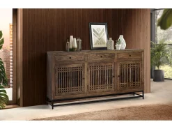 Aparador de madera de acacia con 3 puertas y 3 cajones marrón
