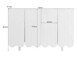 Aparador de madera de cuatro puertas con dos estantes, diseño sin tiradores, 120x37x80 cm, para salón o dormitorio, blanco