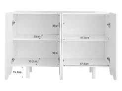 Aparador de madera de cuatro puertas con dos estantes, diseño sin tiradores, 120x37x80 cm, para salón o dormitorio, blanco