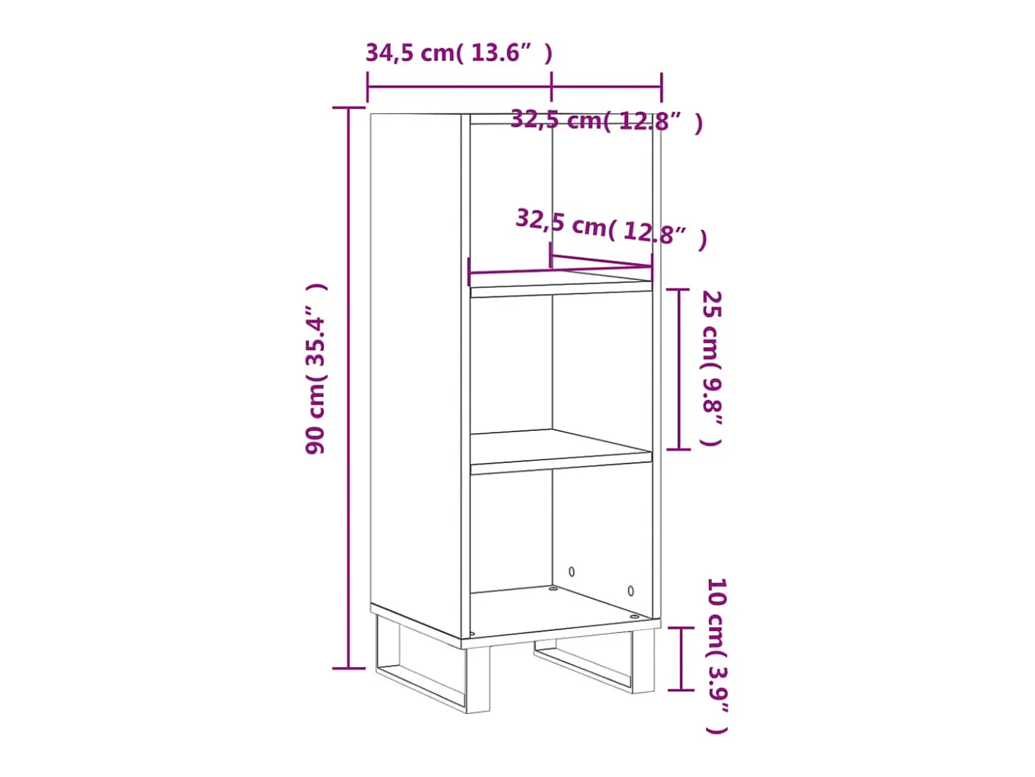 Aparador de madera de ingeniería roble ahumado 34,5x32,5x90 cm
