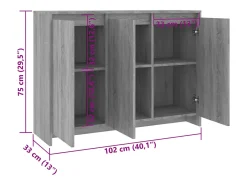 Aparador de madera de ingeniería gris Sonoma 102x33x75 cm