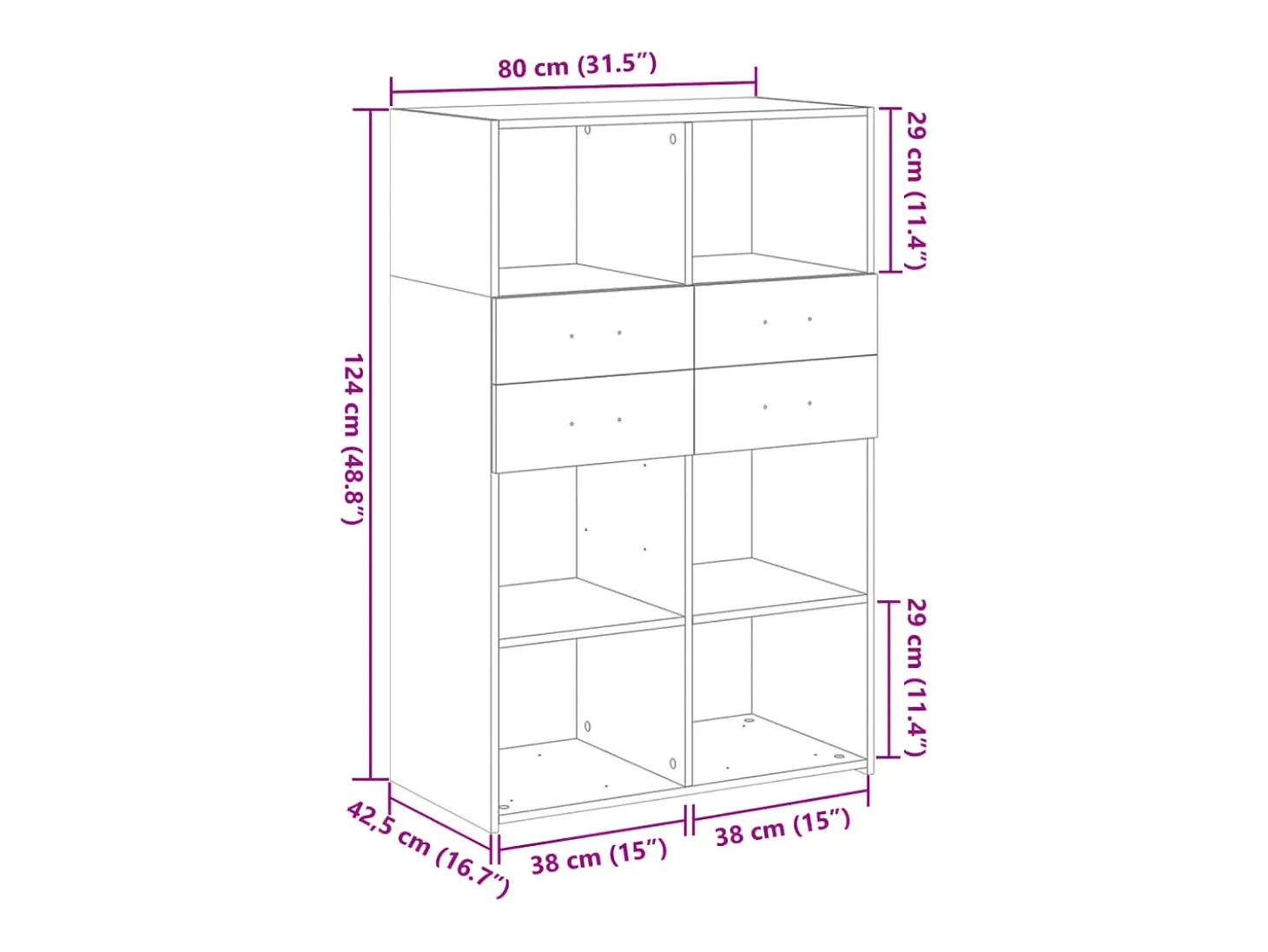 Aparador de madera de ingeniería roble ahumado 80x42,5x124 cm