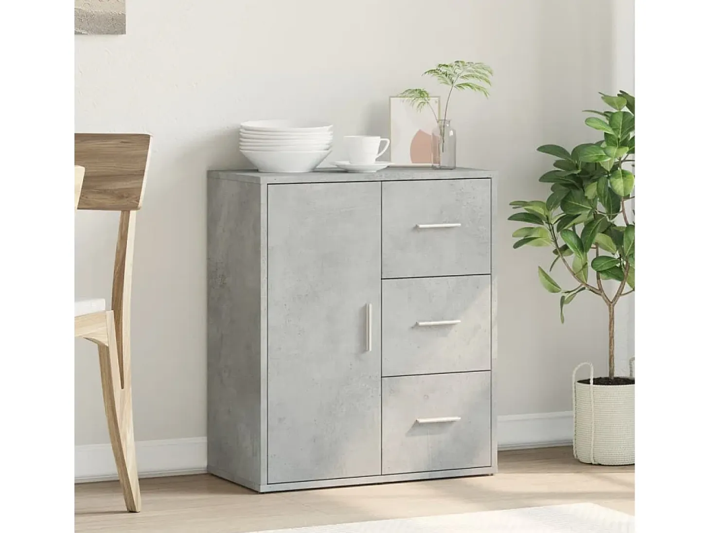Aparador de madera de ingeniería gris hormigón 60x31x70 cm ES158292