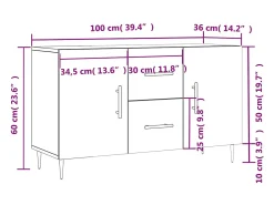 Aparador de madera de ingeniería gris hormigón 100x36x60 cm