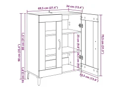 Aparador de madera de ingeniería blanco 69,5x34x90 cm