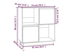 Aparador de madera maciza de pino blanco 74x35x80 cm