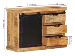 Aparador de madera maciza de mango sin tratar 80x30x55 cm