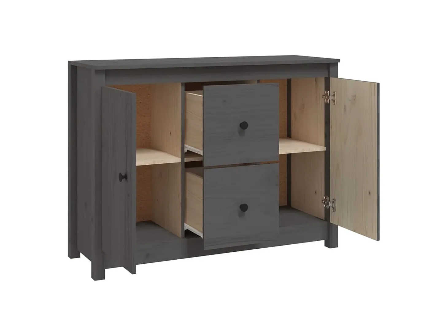 Aparador de madera maciza de pino gris 100x35x74 cm