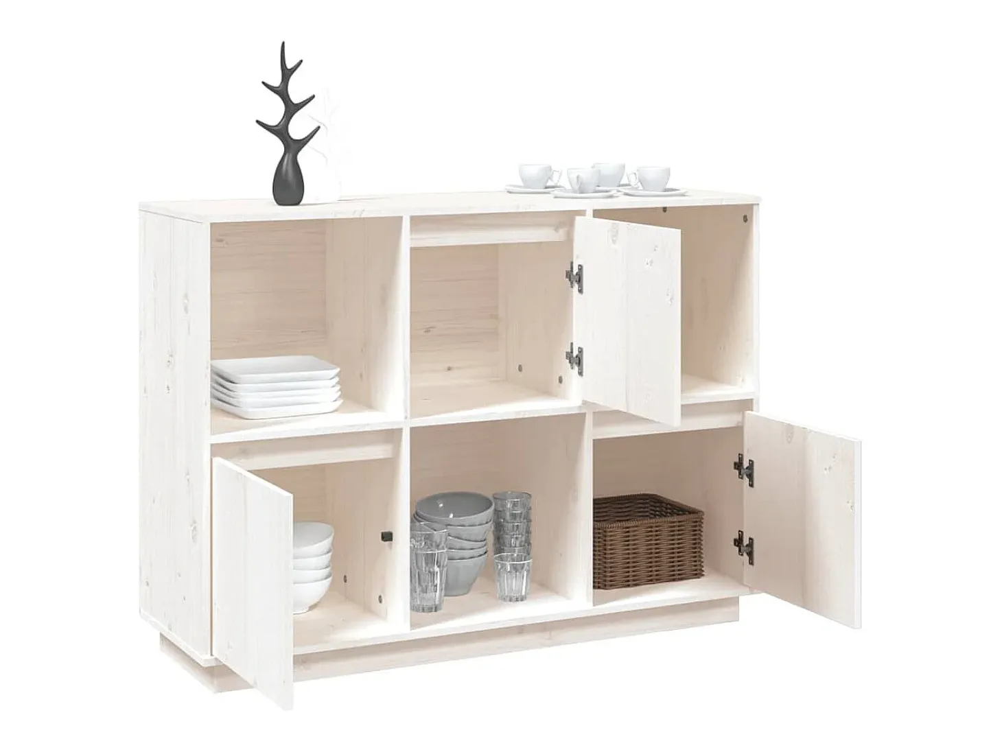 Aparador de madera maciza de pino blanco 110,5x35x80 cm ES87017