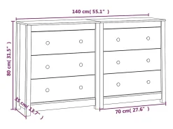 Aparador de madera maciza de pino blanco 140x35x80 cm