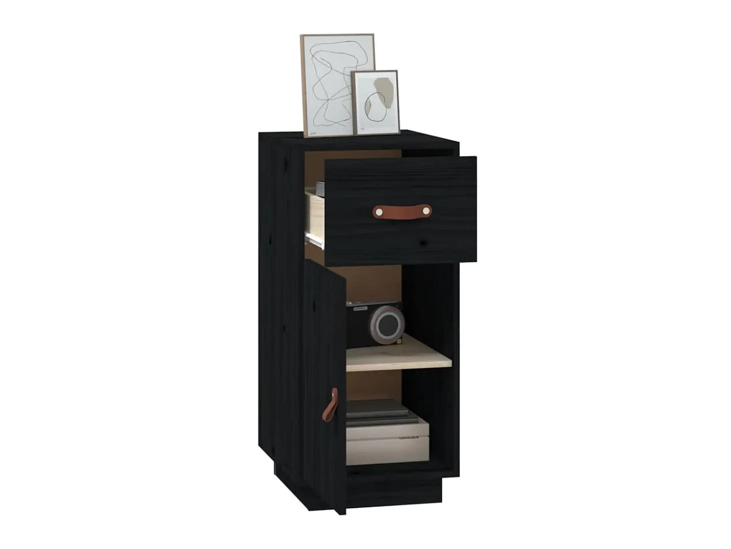 Aparador de madera maciza de pino negro 34x40x75 cm ES29880