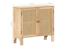 Aparador de madera maciza mango y caña natural 80x30x73 cm