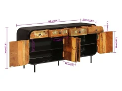 Aparador de madera maciza reciclada y metal 140x35x70 cm