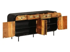 Aparador de madera maciza reciclada y metal 140x35x70 cm
