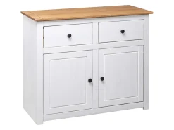 Aparador de madera maciza pino estilo Panamá blanco 93x40x80 cm ES48589