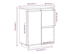 Aparador de madera maciza de pino blanco 60x34x75 cm
