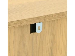 Aparador de madera natural con 2 puertas de ratán y 3 cajones rayados - Patas de metal