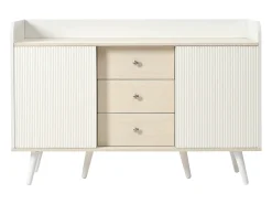 Aparador de madera veteada para dormitorio y salón - 117,5 x 40 x 80 cm - con 3 cajones y 2 puertas - tablero de partículas - blanco