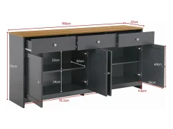 Aparador de madera veteada en gris-negro con 4 puertas y 3 cajones - Madera MDF