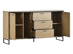 Aparador de madera y negro con LED, 3 cajones y divisores abiertos - para salón y comedor