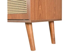 Aparador de ratán - Aparador de nogal con 3 cajones y 3 puertas correderas - tiradores de metal - patas de madera