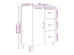 Aparador de roble ahumado 69,5x34x90 cm madera de ingeniería
