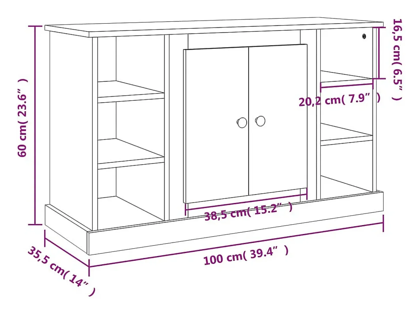 Aparador de roble ahumado 100x35,5x60 cm Madera de ingeniería