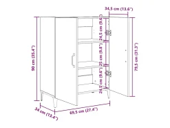 Aparador de roble negro 69,5x34x90 cm madera de ingeniería