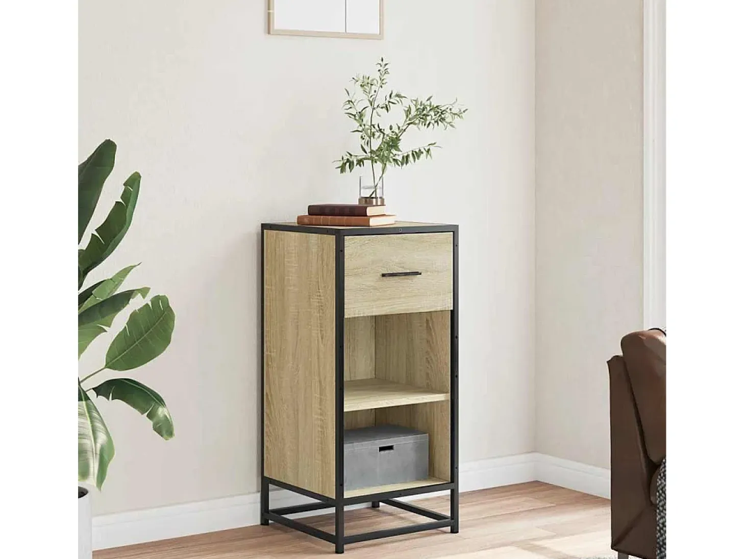 Aparador de roble Sonoma 35,5x35x76 cm madera contrachapada y metal
