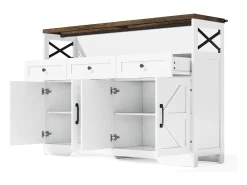 Aparador de salón - Aparador blanco con 3 cajones de almacenaje y 4 puertas - tapa de madera - tiradores negros