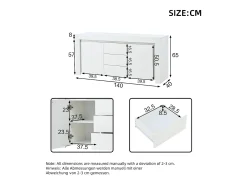 Aparador de salón brillante con 3 cajones + 2 puertas + LED - 140 x 40 x 65 cm - MDF - blanco