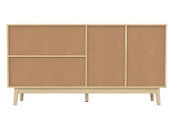 Aparador de salón con 3 puertas correderas de ratán auténtico y 2 cajones, mueble de almacenaje, madera