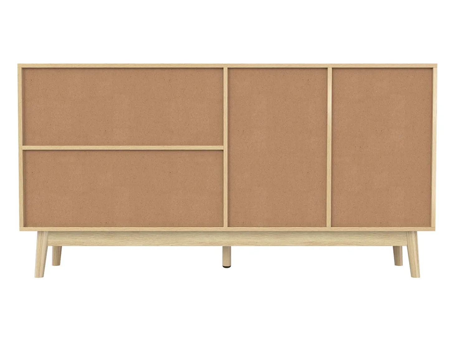 Aparador de salón con 3 puertas correderas de ratán auténtico y 2 cajones, mueble de almacenaje, madera