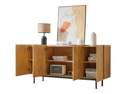 Aparador de salón, mueble buffet con 4 puertas - madera natural - tableros de partículas - Al 78 cm / An 160 cm / Pr 40 cm