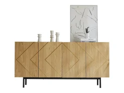 Aparador de salón, mueble buffet con 4 puertas - madera natural - tableros de partículas - Al 78 cm / An 160 cm / Pr 40 cm