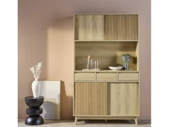 Aparador decorado en madera 4 puertas 3 cajones, 110cm natural