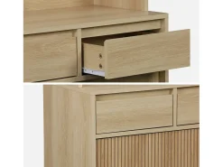 Aparador decorado en madera 4 puertas 3 cajones, 110cm natural