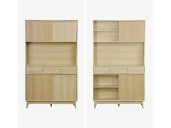 Aparador decorado en madera 4 puertas 3 cajones, 110cm natural