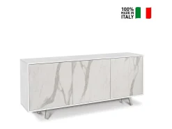 Aparador diseño moderno 3 puertas aparador salón cocina Sterling - Blanco - Mármol Calacatta