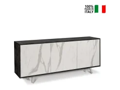 Aparador diseño moderno 3 puertas aparador salón cocina Sterling - Negro - Mármol Calacatta