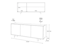 Aparador diseño moderno 3 puertas aparador salón cocina Sterling - Negro - Mármol Calacatta