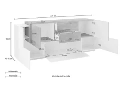 Aparador diseño moderno blanco madera 220 cm 5 puertas 2 cajones New Coro Wide