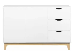 Aparador efecto madera con patas de madera 2 puertas, 120cm blanco