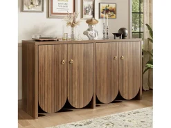 Aparador efecto nogal 147 × 40 × 80 cm - Mueble con 4 puertas - para salón, comedor y recibidor