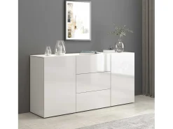 Aparador Egypt con 2 puertas y 3 cajones blanco brillo 160x40x80 cm