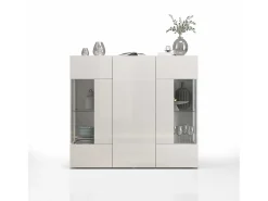 Aparador Egypt con 3 puertas e inserciones de cristal expositor blanco brillo 135x40x120 cm