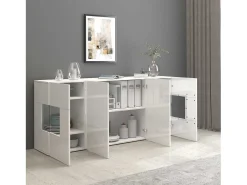Aparador Egypt con 4 puertas con inserciones de cristal expositor blanco brillo 180x40x80 cm
